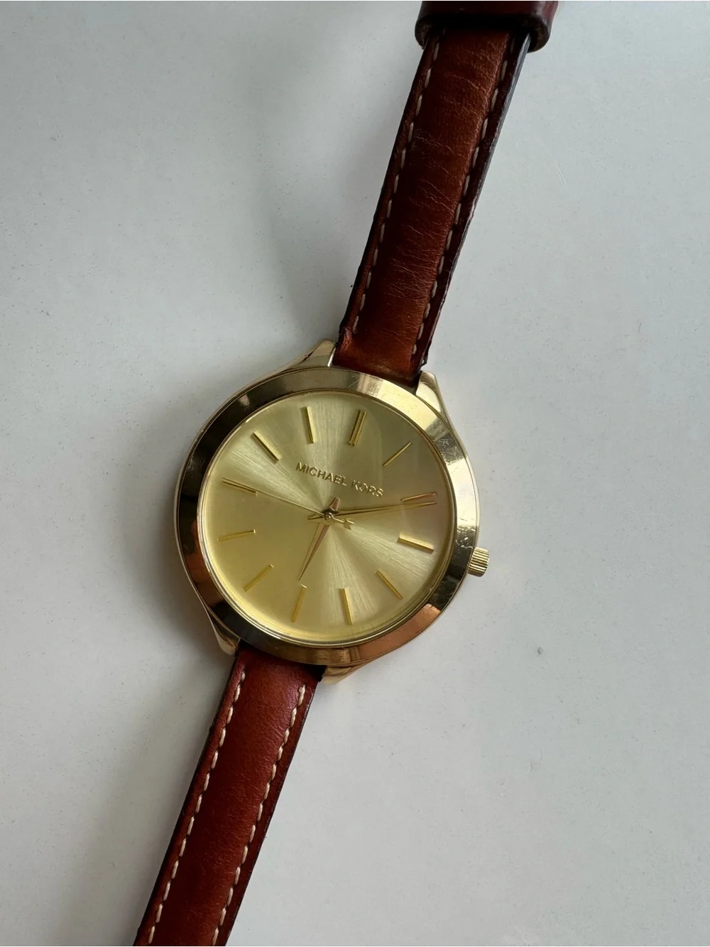 Michael Kors Gold Tone Dial with Brown Leather Strap Watch